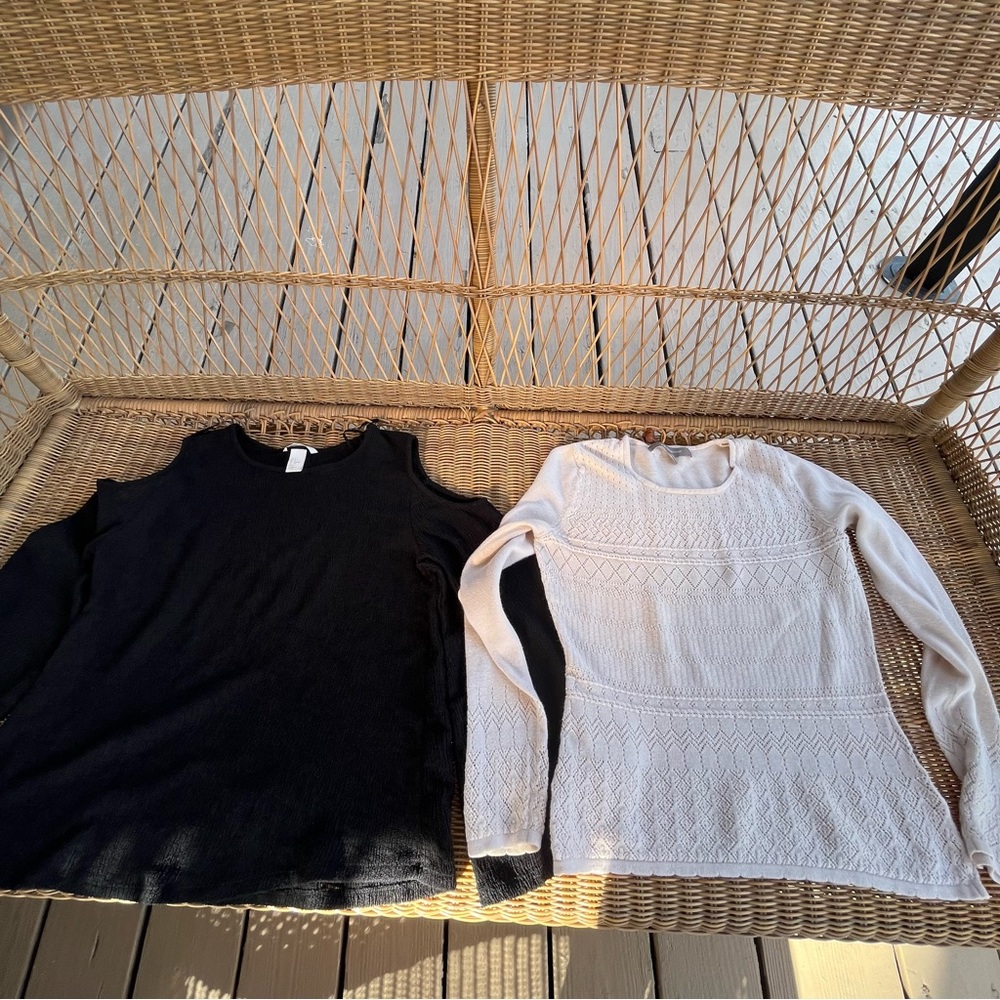 H&M bundle of 2 long sleeve tops - black cold shoulder & cream crew neck sweater